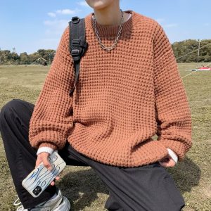 Pull Tricot Épais Homme, Version Coréenne, Tendance, Ample, Couleur Unie
