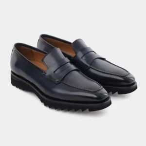 Mocassins en cuir patiné avec semelle crantée - Bleu