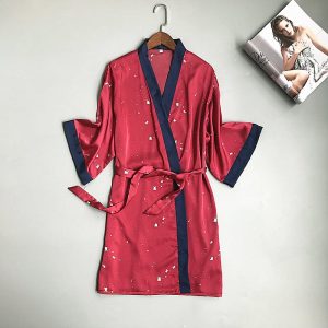 Robe Demoiselle D&rsquo;Honneur En Soie Motif Pois Rouge Kimono