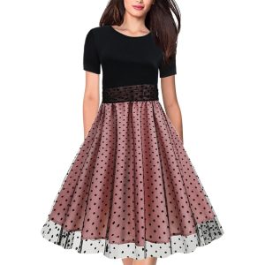 Robe Manches Courtes Femme Pois Vintage