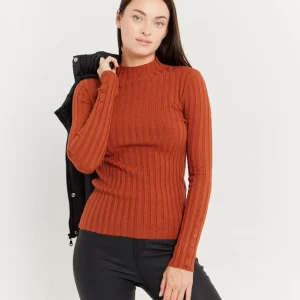 Pull col montant en maille fine côtelée