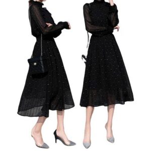 Robe Manche Longue A Pois Noire