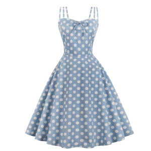 Robe Cocktail Turquoise À Pois Année 50