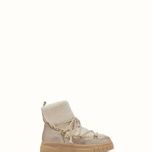 Boots d'hiver taupe à lacets avec semelle épaisse et bout rond en imitation peau de mouton