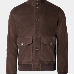 Blouson en peau boutonné - Marron