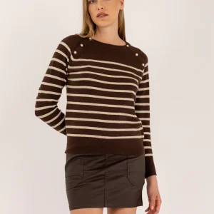 Pull marinière rayé avec boutons en perles