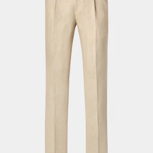 Pantalon en lin à patte de serrage 1 pli - Beige