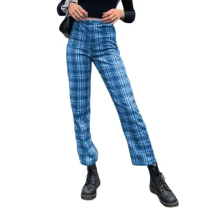 Pantalon Écossais à Carreaux Bleu