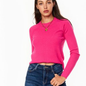 Pull côtelé graphique  Rose fuschia