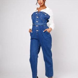 Combinaison denim bicolore bleu